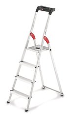 Safety ladder with steel platform, cap. 150 kg, 4 steps, W 450 x H 1580 mm