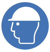 Safety symbols to ISO 7010, Wear protective headgear Ø 100 mm, 1 unit(s)