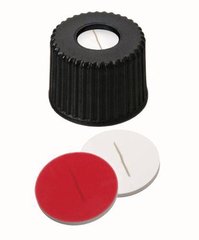 Screw caps with bore hole, PP, ND8, Septa Silic./PTFE slotted, 100 unit(s)