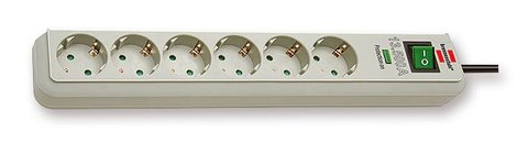 Socket strip 6-way, light grey,  inclined plug contacts, 1 unit(s)