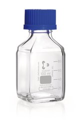 Square bottles, DURAN®, transparent, w. pouring spout ring and cap, PP, 100ml