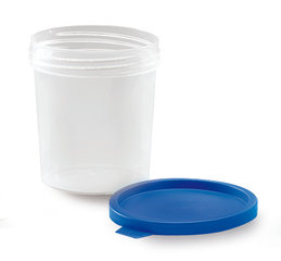 Sample beakers with snap-on lid, 125 ml, lid blue, flat, 500 unit(s)
