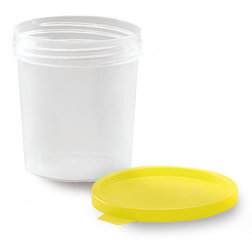 Sample beakers with snap-on lid, 125 ml, Yellow lid, with spout, sterile