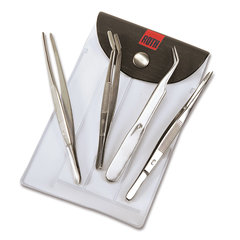 Rotilabo® tweezers set, 4 stainless-steel tweezers in case, 1 unit(s)