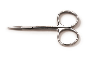 Micro scissors, typ Mikro-Iris, stainless steel, bent, pointed, L 90mm