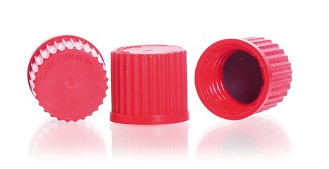 Screw caps made of PBT, red, GL 18, Ø 23 x H 20 mm, 10 unit(s)