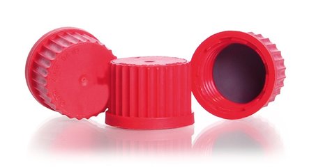 Screw caps made of PBT, red, GL 25, Ø 33 x H 23 mm, 10 unit(s)