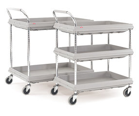 Shelf trolley plastic with tray shelves, 625 x 885 mm, Number of bases, 3