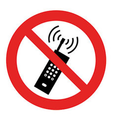 Prohibition sign, self-adhes., no mobile radio-telephone syst. Ø 200 mm
