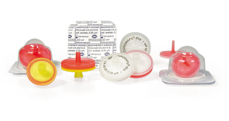 CHROMAFIL® RC syringe adaptor filters, pore size 0.45 µm, Ø 15 mm, 100 p.