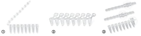 PCR reaction vials, strip of 8,, low profile, made of PP. Volume 0.15 ml