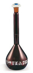 Volumetric flasks, cl. A, amber glass, borosilic. 3.3, joint 10/19, 5 ml, wide