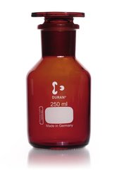 Wide neck storage bottle, glass stopper, DURAN®, amber, 250 ml, 1 unit(s)