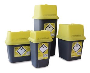 Sharpsafe®-waste disposal bins, PP, 2 l, L 195 x W 120 x H 180 mm, 5 unit(s)