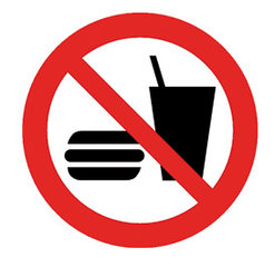 Prohibition sign, self-adhes., no eating or drinking, ISO 7010, 1 unit(s)