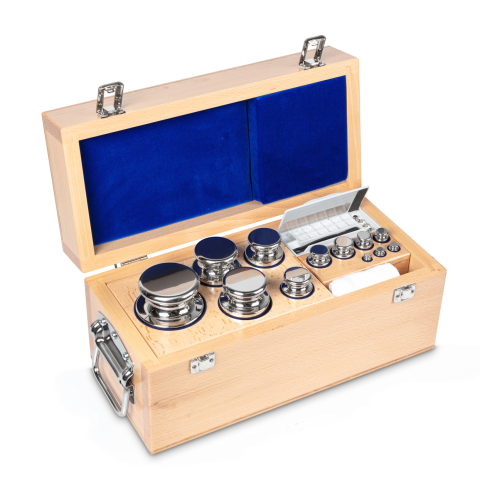 E2 1 g -  10 kg Set of weights in wooden box, Stainless steel (OIML)