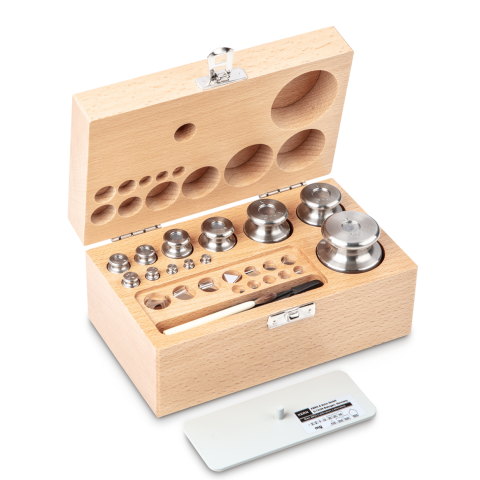 M1 1 mg -  500 g Set of weights in wooden box, Finely turned stainless steel (O...