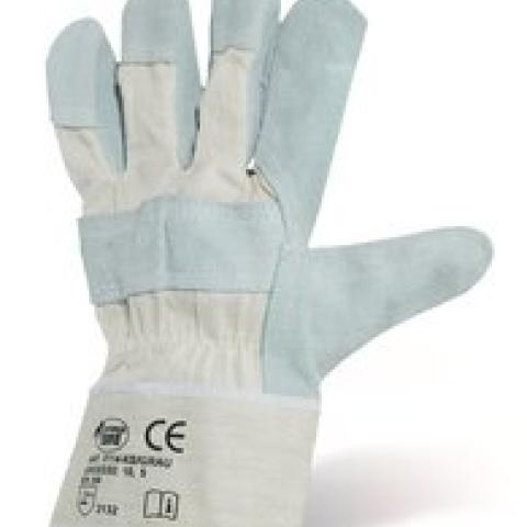 Power-type safety gloves, acc. to EN 420, grey split leather, 5 pair