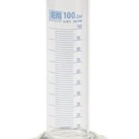 Measur. cylinder, cl.B, glass, low form, blue grad., 20.0 ml graduations