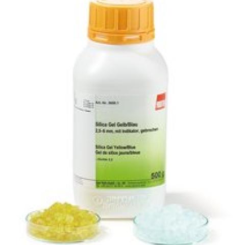 Silica Gel Yellow/Blue, 2.5-6 mm, with colour indicator, fractured, 2.5 kg