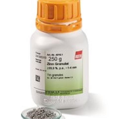Tin granules, min. 99,8 %, p.a., 1-4 mm, 250 g, plastic