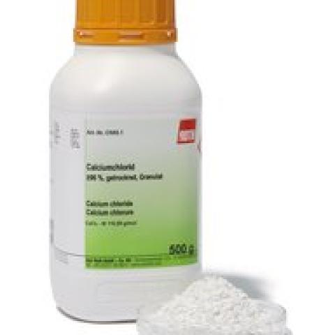 Calcium chloride, min. 96 %, dehydrated, granular material, 500 g, plastic