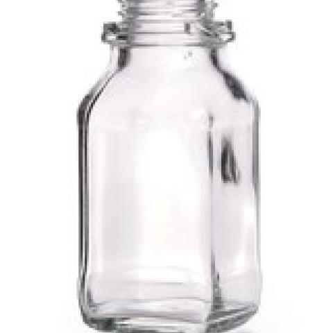 Square narrow-mouth bottles, 100 ml, clear glass, thread 32, high form