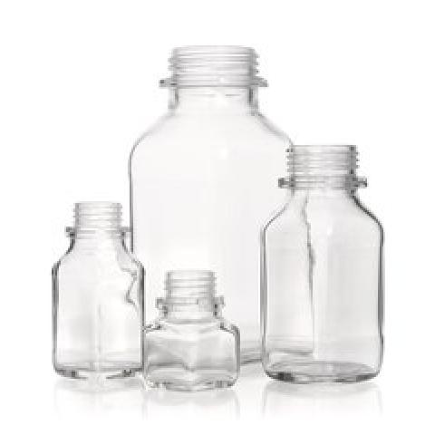 Square wide-mouth bottles, 500 ml, clear glass, thread 54, short form