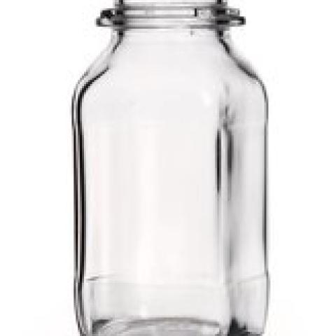 Square wide-mouth bottles, 250 ml, clear glass, thread 45, short form