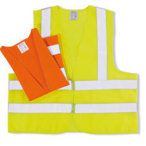 Safety vest two reflective strips and strips over the shoulders, yellow
