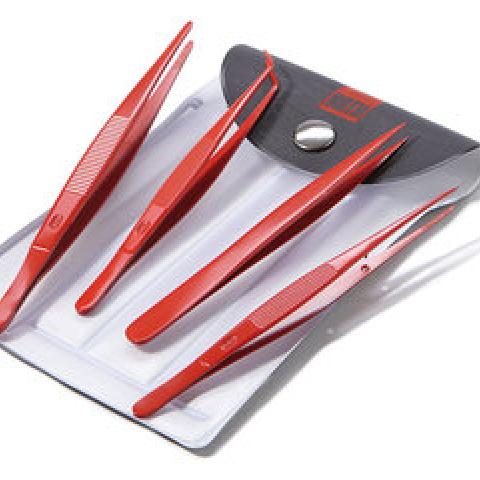 Rotilabo®-tweezers set, 4 stainl.-steel tweezers 18/10, in case, 1 unit(s)