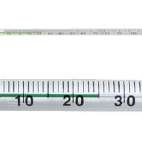 Glass thermometer with green special filling, -10 to +110 °C, 0,5 °C