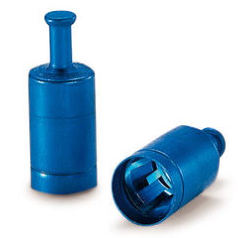 LABOCAP-caps with gripping knob, blue, chrome-nikkel steel, f. glass. Ø 15/16mm