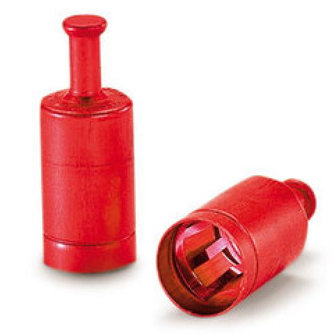 LABOCAP-caps with gripping knob, red, chrome-nikkel steel, f. glass. Ø 17/18mm