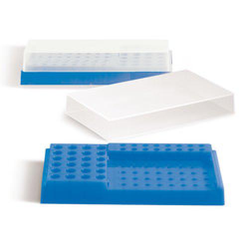 PCR-workstation, PP, neon blue, with lid, 32x0.2 ml, 24x1.5/2 ml, 16x0.5 ml