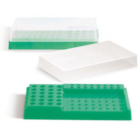 PCR-workstation, PP, neon green, w. lid, 32x0.2 ml, 24x1.5/2 ml, 16x0.5 ml
