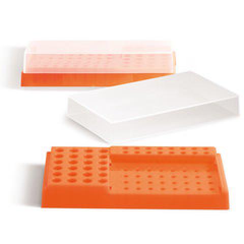 PCR-workstation, PP, neon orange, w. lid, 32x0.2 ml, 24x1.5/2 ml, 16x0.5 ml