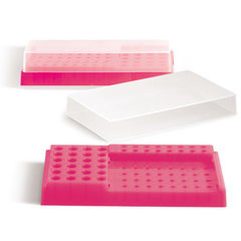 PCR-workstation, PP, neon pink, with lid, 32x0.2 ml, 24x1.5/2 ml, 16x0.5 ml