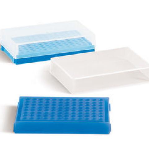 PCR-rack, PP, neon blue, with lid, with 96 holes, array 8 x 12, 1 unit(s)