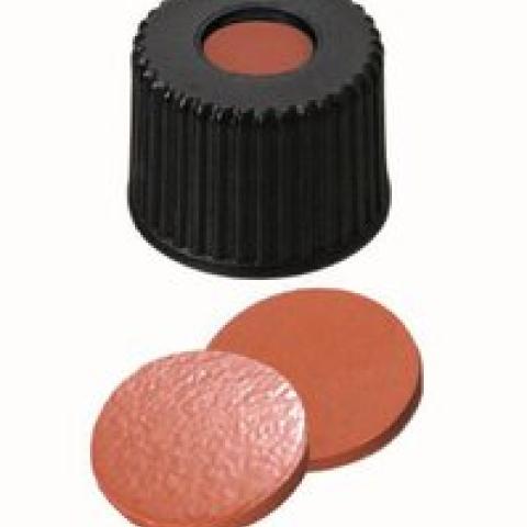 Screw caps with bore hole, PP, ND8, Septum Natural rubber/TEF, 1.3 mm 60°