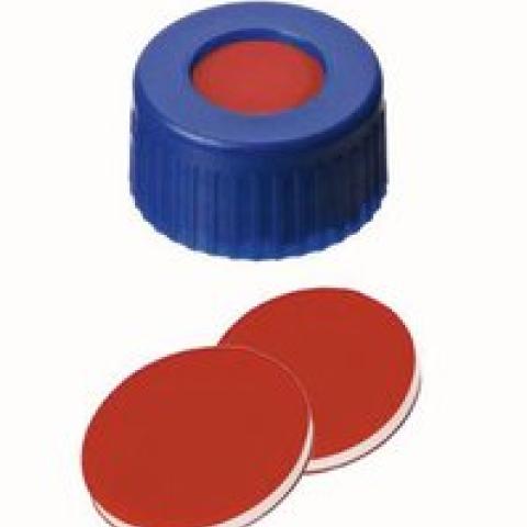 Screw caps with bore hole, PP, ND9, Septum PTFE/Silicone/PTFE, 1.0 mm 45°