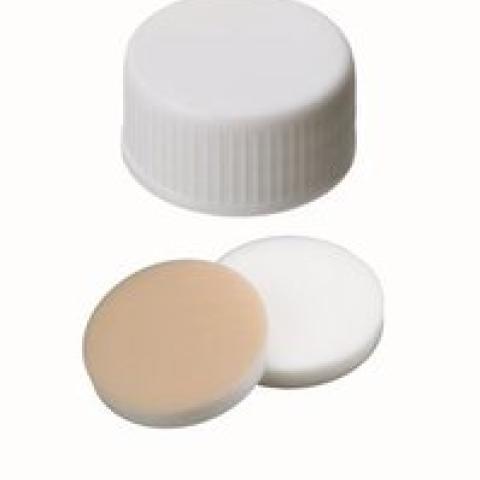UltraBondTM screw caps, PP, white, 3.2mm, closed, 45°, silic. natur./PTFE beige