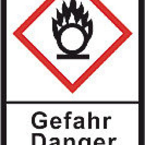 GHS-warning labels, PE-foil, GHS03, danger, flame o. circle, 100µm, 22x30mm