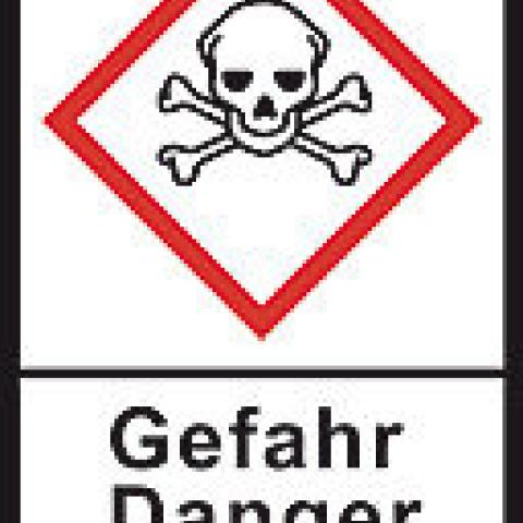 GHS-warning labels, PE-foil, GHS06, danger, skull + crossbon. 100µm, 27x40mm
