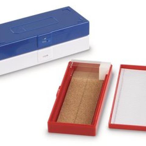 Rotilabo® microscope slide box, ABS, red, L 209 x W 86 x H 35 mm, 50 slots