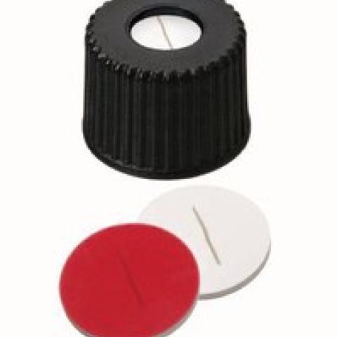 Screw caps with bore hole, PP, ND8, Septa Silic./PTFE slotted, 100 unit(s)