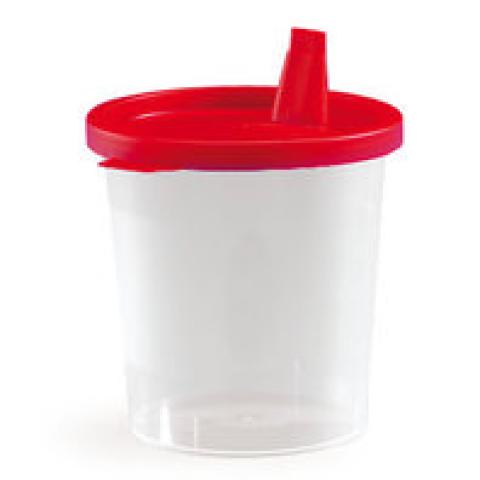 Sample beakers with snap-on lid, 125 ml, lid red, with spout, 500 unit(s)