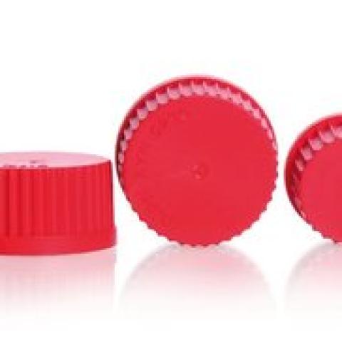 Screw caps made of PBT, red, GL 14, Ø 20 x H 17 mm, 10 unit(s)