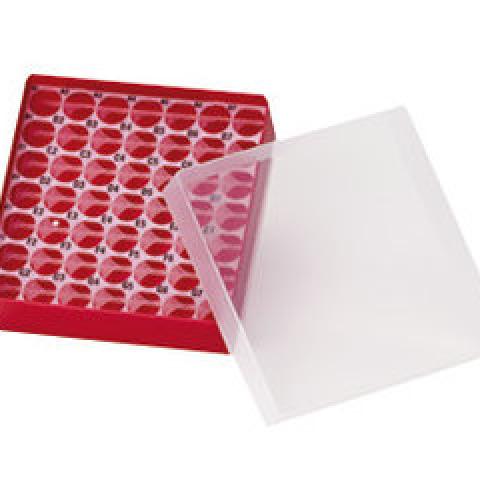Rotilabo®-storage box f. autosampl.vials, 4 ml, red, H 52 mm, 49 holes