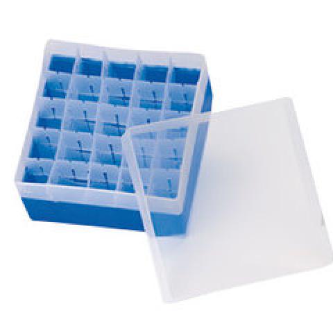 Rotilabo®-storage box f. headspacevials, 5/10/20 ml, blue, H 102 mm, 25 holes